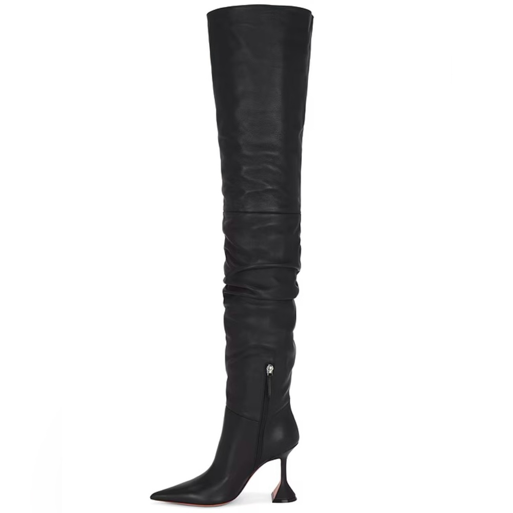 Amina Muaddi Leather Black Over-the-Knee Olivia Boots. EU 38 size, true to size! - Picture 2 of 16